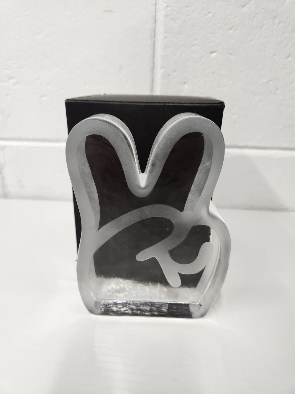 James Jarvis For Ikea Ice Block Clear & Frosted Glass Peace Sign. Paperweight